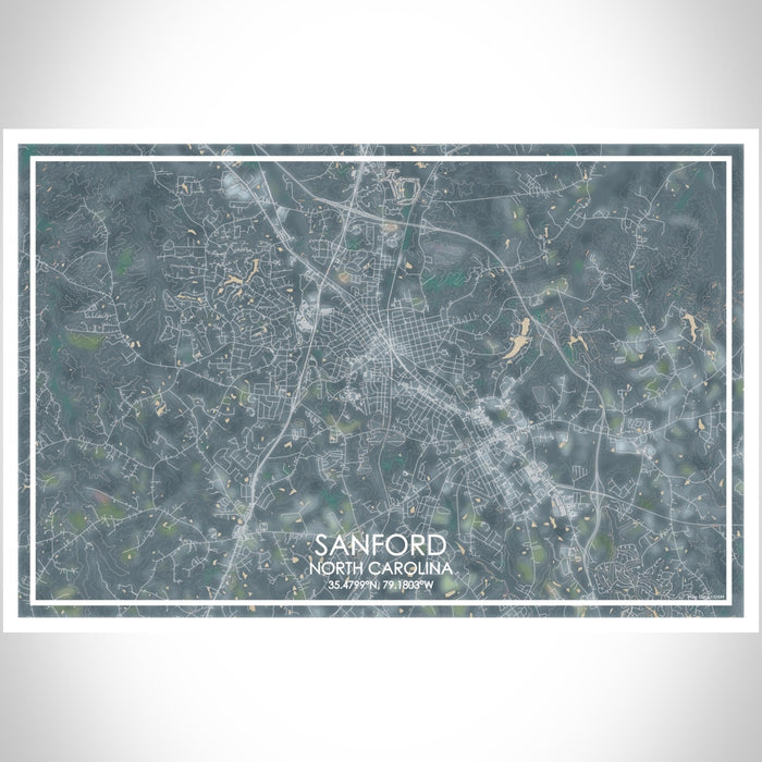 Sanford North Carolina Map Print Landscape Orientation in Afternoon Style With Shaded Background