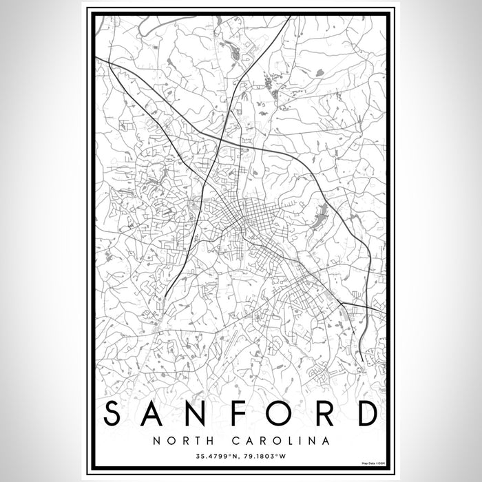 Sanford North Carolina Map Print Portrait Orientation in Classic Style With Shaded Background