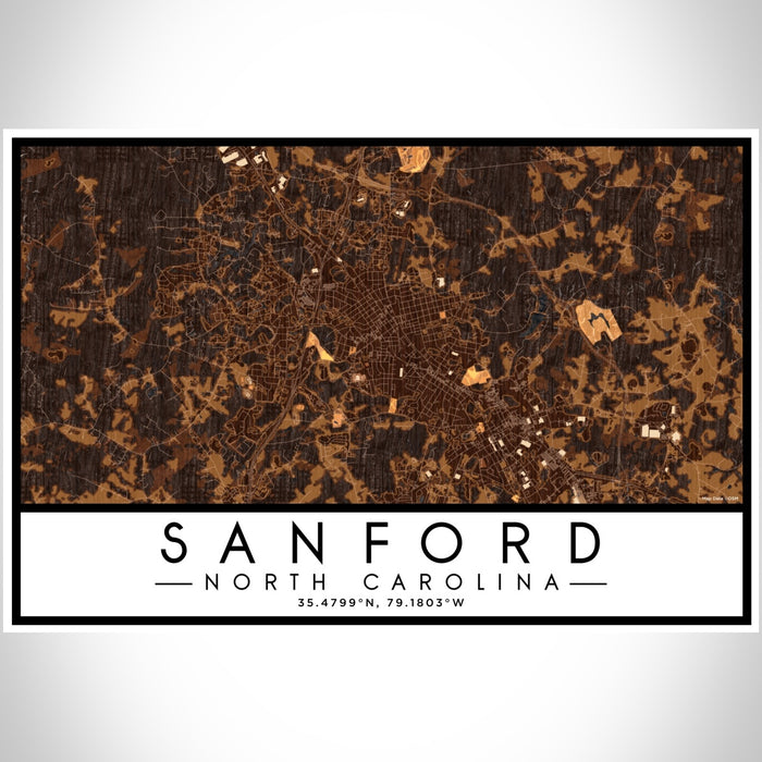 Sanford North Carolina Map Print Landscape Orientation in Ember Style With Shaded Background