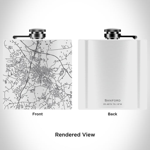 Rendered View of Sanford North Carolina Map Engraving on 6oz Stainless Steel Flask in White