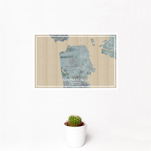 12x18 San Francisco California Map Print Landscape Orientation in Afternoon Style With Small Cactus Plant in White Planter
