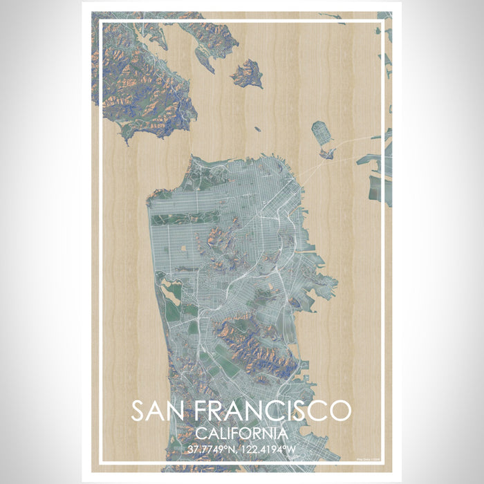 San Francisco California Map Print Portrait Orientation in Afternoon Style With Shaded Background