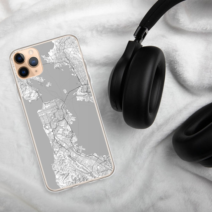 Custom San Francisco California Map Phone Case in Classic on Table with Black Headphones