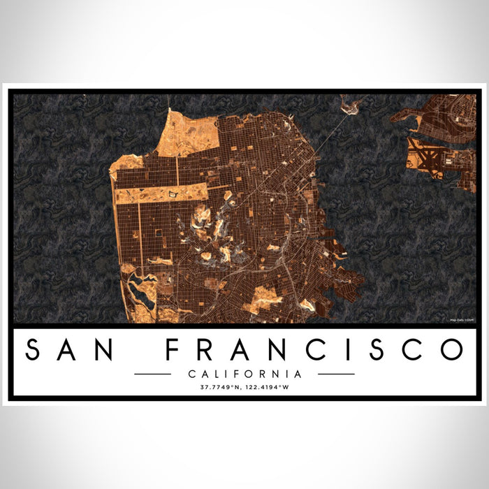 San Francisco California Map Print Landscape Orientation in Ember Style With Shaded Background
