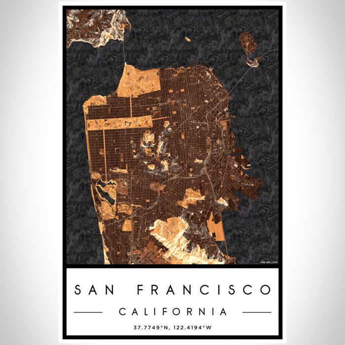 San Francisco California Map Print Portrait Orientation in Ember Style With Shaded Background