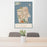 24x36 San Francisco California Map Print Portrait Orientation in Woodblock Style Behind 2 Chairs Table and Potted Plant