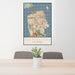 24x36 San Francisco California Map Print Portrait Orientation in Woodblock Style Behind 2 Chairs Table and Potted Plant
