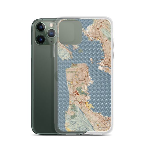 Custom San Francisco California Map Phone Case in Woodblock on Table with Laptop and Plant