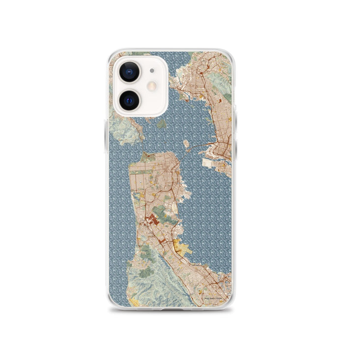 Custom San Francisco California Map iPhone 12 Phone Case in Woodblock