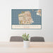 24x36 San Francisco California Map Print Landscape Orientation in Woodblock Style Behind 2 Chairs Table and Potted Plant