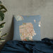 Custom San Francisco California Map Throw Pillow in Woodblock on Bedding Against Wall