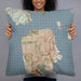 Person holding 22x22 Custom San Francisco California Map Throw Pillow in Woodblock