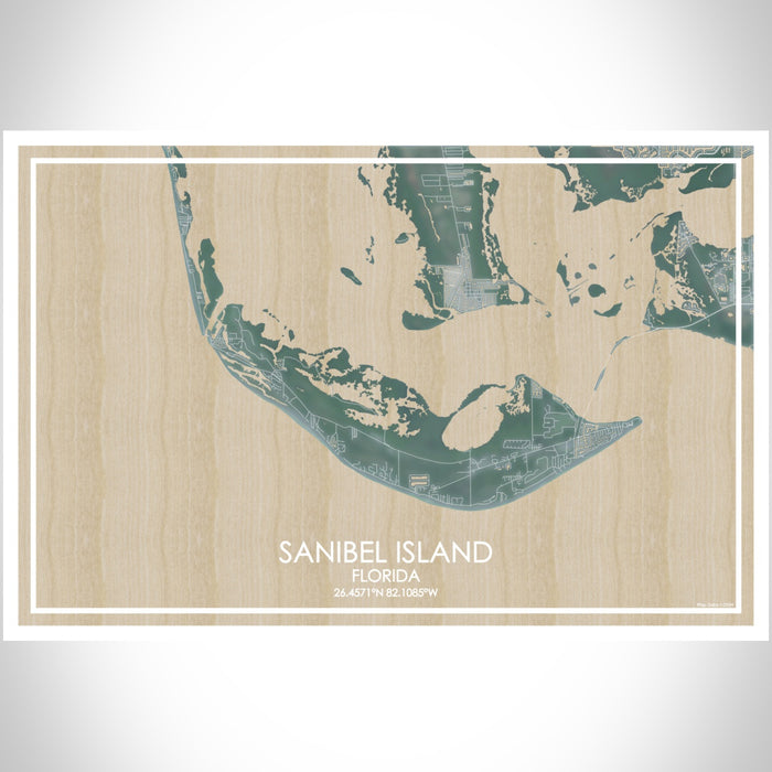 Sanibel Island Florida Map Print Landscape Orientation in Afternoon Style With Shaded Background