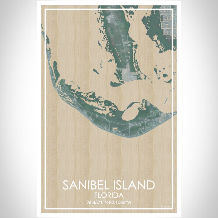 Sanibel Island Florida Map Print Portrait Orientation in Afternoon Style With Shaded Background