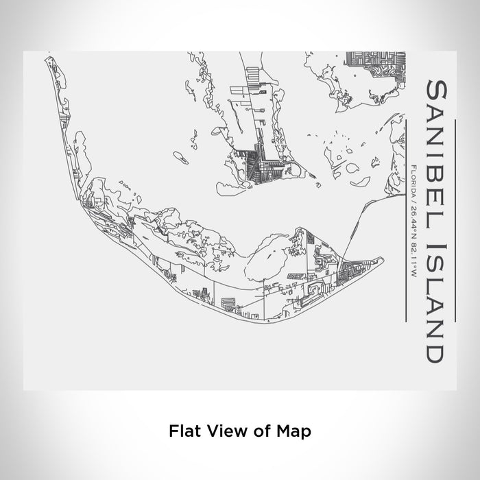 Rendered View of Sanibel Island Florida Map Engraving on 20oz Stainless Steel Insulated Bottle with Bamboo Top in White