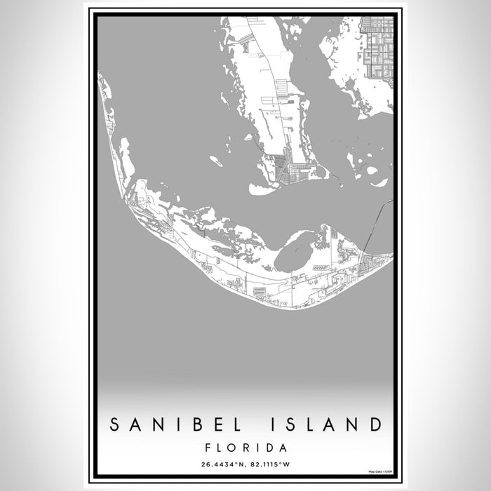 Sanibel Island Florida Map Print Portrait Orientation in Classic Style With Shaded Background