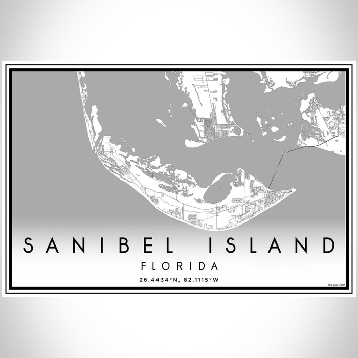 Sanibel Island Florida Map Print Landscape Orientation in Classic Style With Shaded Background