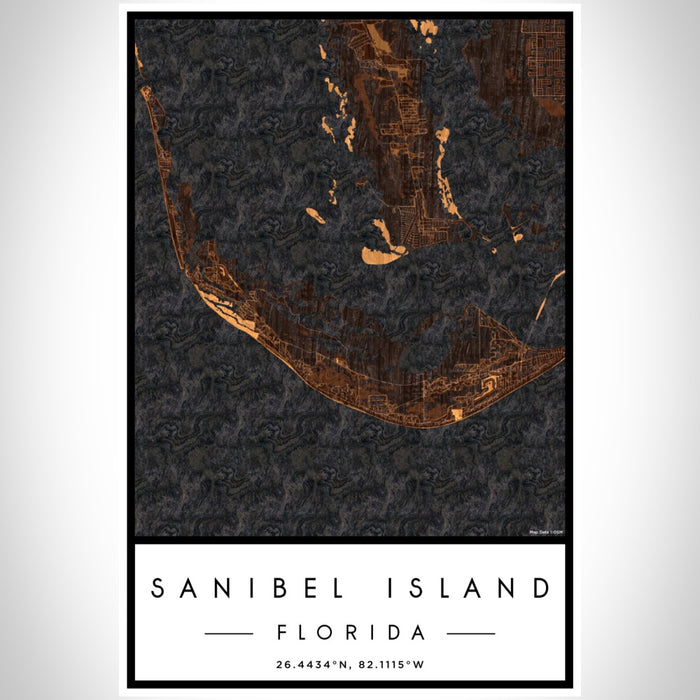Sanibel Island Florida Map Print Portrait Orientation in Ember Style With Shaded Background
