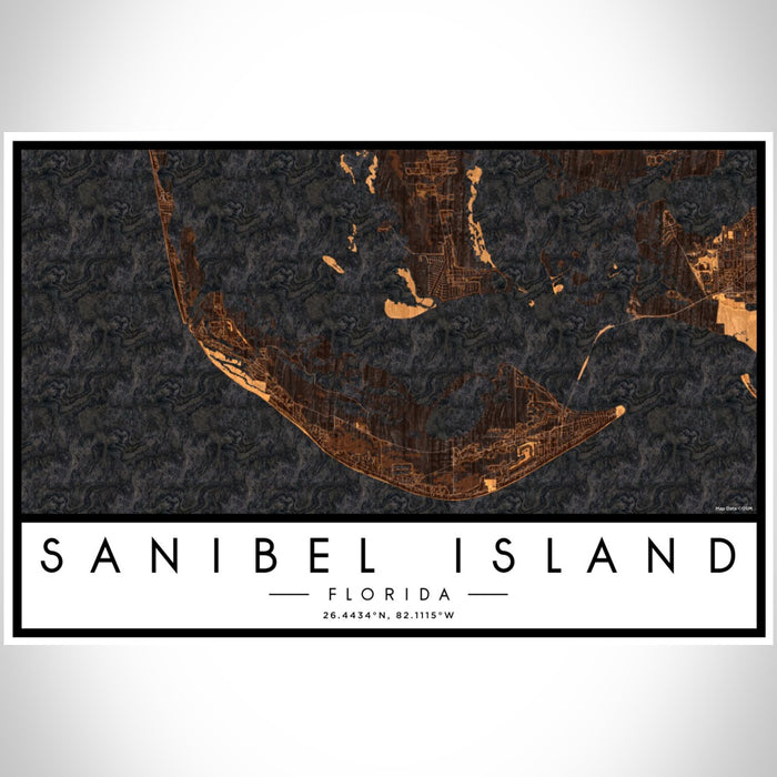 Sanibel Island Florida Map Print Landscape Orientation in Ember Style With Shaded Background