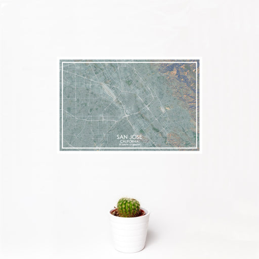 12x18 San Jose California Map Print Landscape Orientation in Afternoon Style With Small Cactus Plant in White Planter