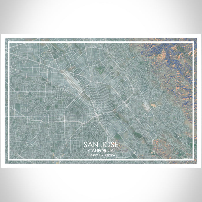 San Jose California Map Print Landscape Orientation in Afternoon Style With Shaded Background