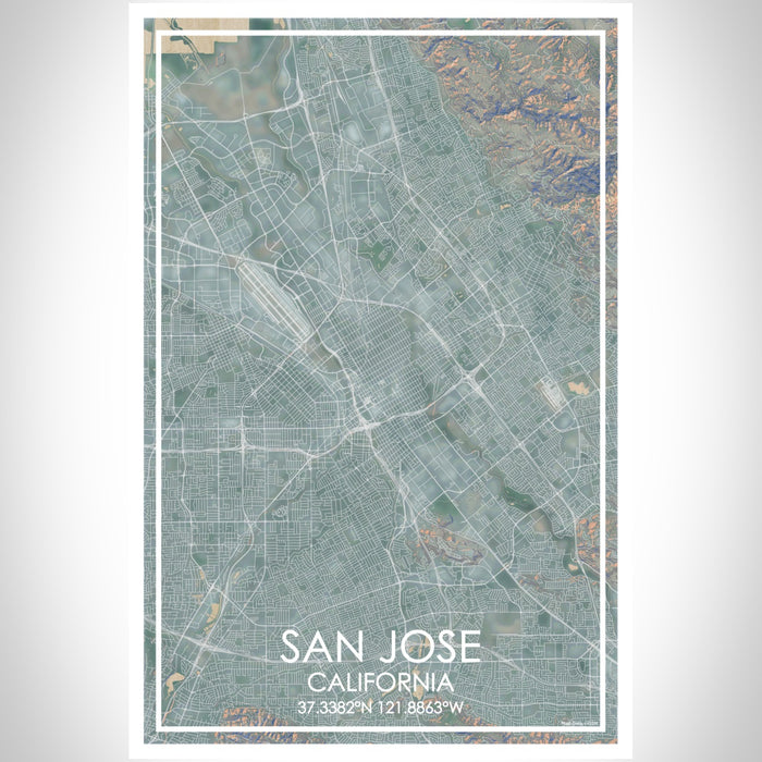 San Jose California Map Print Portrait Orientation in Afternoon Style With Shaded Background