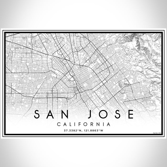San Jose California Map Print Landscape Orientation in Classic Style With Shaded Background
