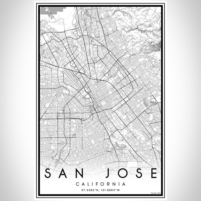 San Jose California Map Print Portrait Orientation in Classic Style With Shaded Background