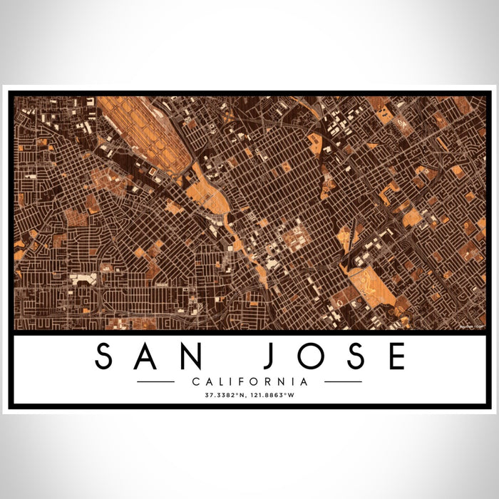 San Jose California Map Print Landscape Orientation in Ember Style With Shaded Background