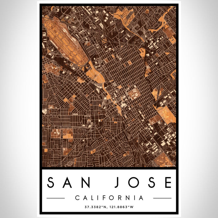 San Jose California Map Print Portrait Orientation in Ember Style With Shaded Background