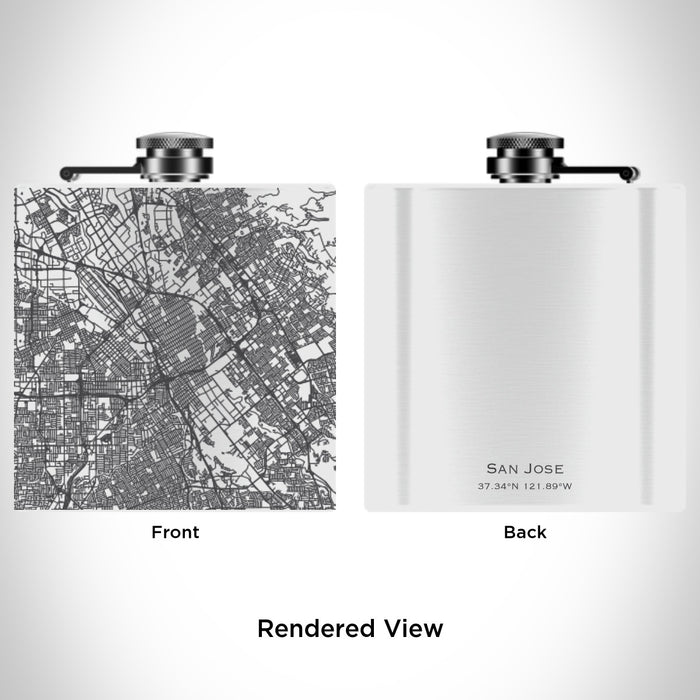Rendered View of San Jose California Map Engraving on 6oz Stainless Steel Flask in White