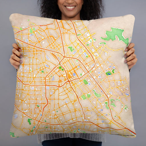 Person holding 22x22 Custom San Jose California Map Throw Pillow in Watercolor