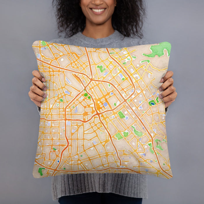 Person holding 18x18 Custom San Jose California Map Throw Pillow in Watercolor