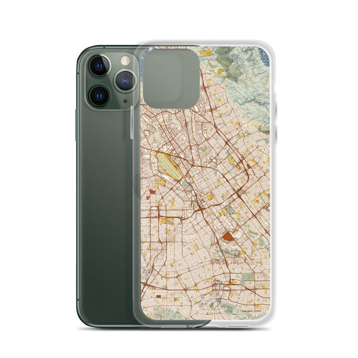 Custom San Jose California Map Phone Case in Woodblock on Table with Laptop and Plant