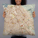 Person holding 22x22 Custom San Jose California Map Throw Pillow in Woodblock
