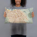 Person holding 20x12 Custom San Jose California Map Throw Pillow in Woodblock
