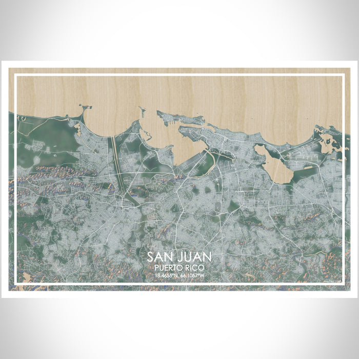 San Juan Puerto Rico Map Print Landscape Orientation in Afternoon Style With Shaded Background