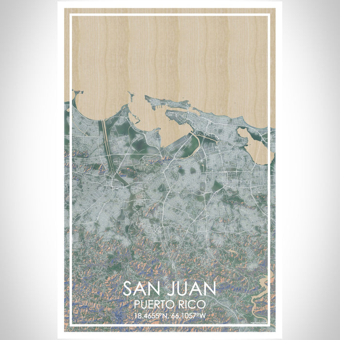 San Juan Puerto Rico Map Print Portrait Orientation in Afternoon Style With Shaded Background