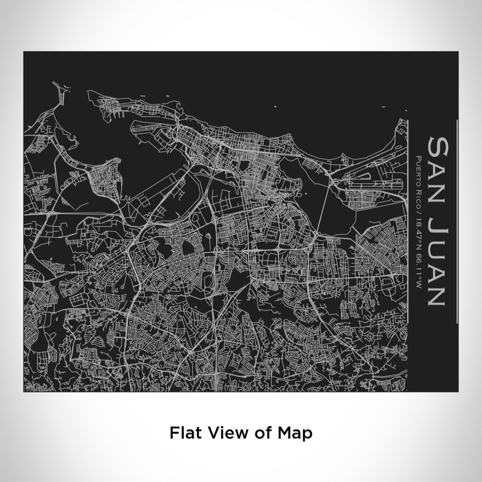 Rendered View of San Juan Puerto Rico Map Engraving on 20oz Stainless Steel Insulated Bottle with Bamboo Top in Black