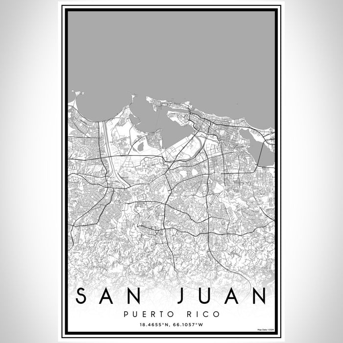 San Juan Puerto Rico Map Print Portrait Orientation in Classic Style With Shaded Background