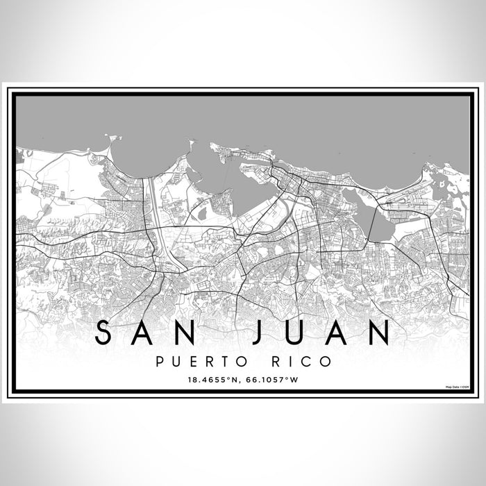 San Juan Puerto Rico Map Print Landscape Orientation in Classic Style With Shaded Background