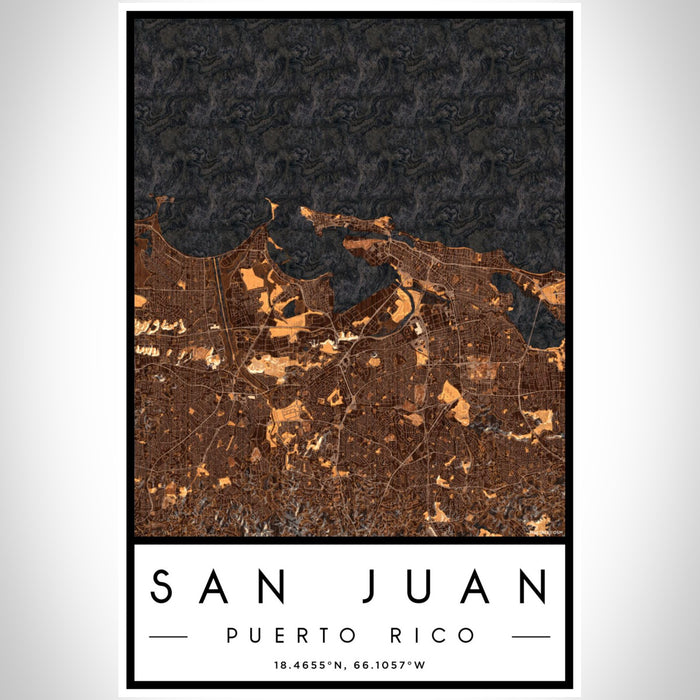 San Juan Puerto Rico Map Print Portrait Orientation in Ember Style With Shaded Background