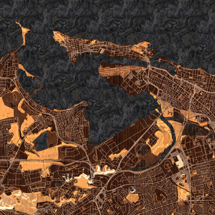 San Juan Puerto Rico Map Print in Ember Style Zoomed In Close Up Showing Details