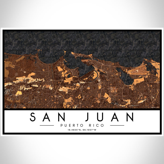 San Juan Puerto Rico Map Print Landscape Orientation in Ember Style With Shaded Background