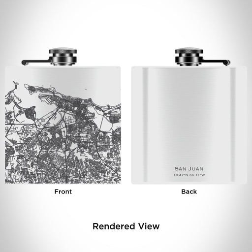 Rendered View of San Juan Puerto Rico Map Engraving on 6oz Stainless Steel Flask in White