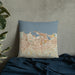 Custom San Juan Puerto Rico Map Throw Pillow in Woodblock on Bedding Against Wall