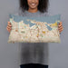 Person holding 20x12 Custom San Juan Puerto Rico Map Throw Pillow in Woodblock