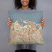 Person holding 18x18 Custom San Juan Puerto Rico Map Throw Pillow in Woodblock