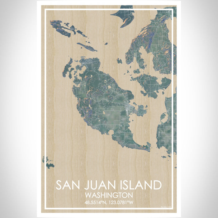 San Juan Island Washington Map Print Portrait Orientation in Afternoon Style With Shaded Background