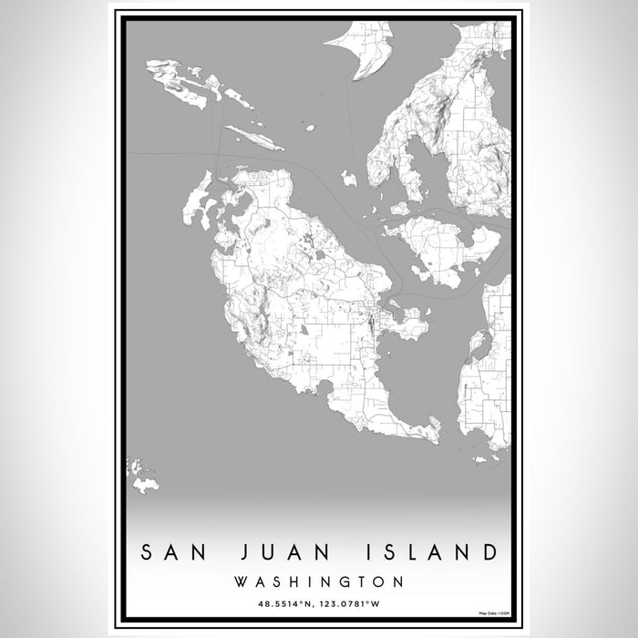 San Juan Island Washington Map Print Portrait Orientation in Classic Style With Shaded Background